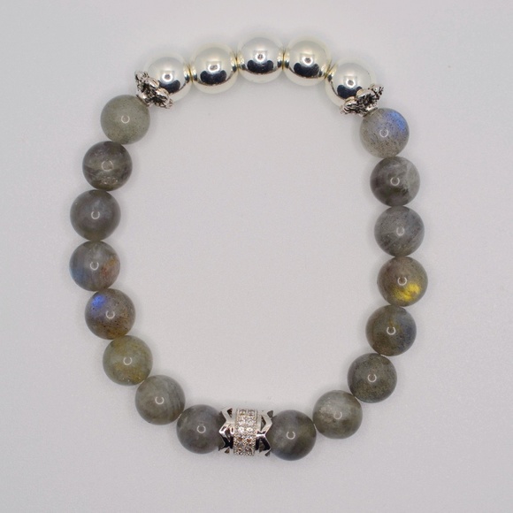 Labradorite and Silver Hematite with Zircon in Copper Charm image 1 Labradorite - Picture 4 of 8
